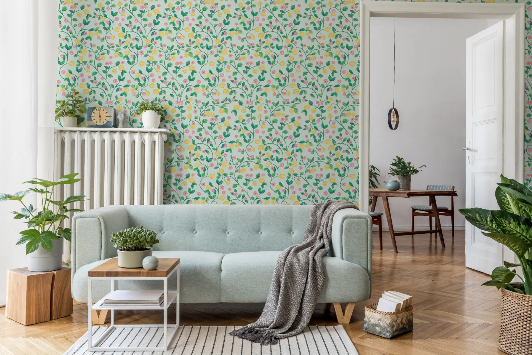 Blue Little Botanical Lemons Wallpaper
