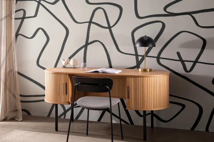 Black & Beige Abstract Doodle Wall Mural - Hovia