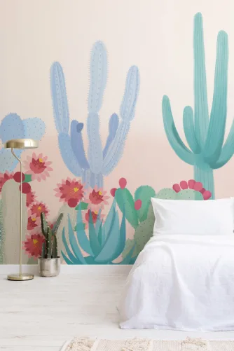 Cute Colorful Cactus Wallpaper Mural - Hovia