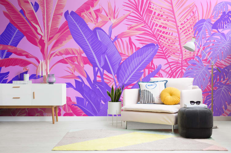 Pink & Purple Tropical Jungle Wallpaper Mural