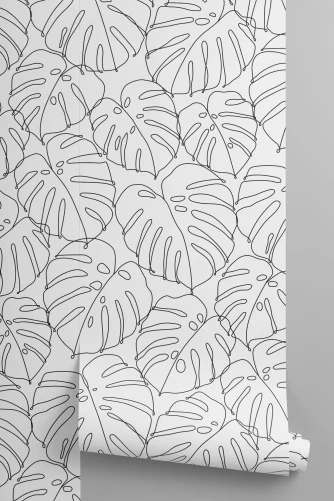 Mustertapete Mit Monstera Muster In Schwarz Wei - Hovia
