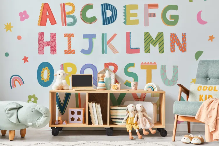 Blue Kids Colorful Alphabet Mural - Hovia