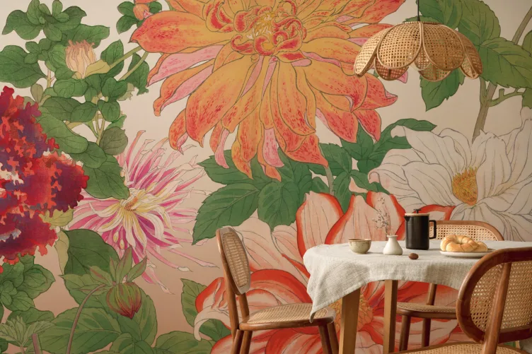 Dahlia Japanese Watercolor Floral Mural - Hovia