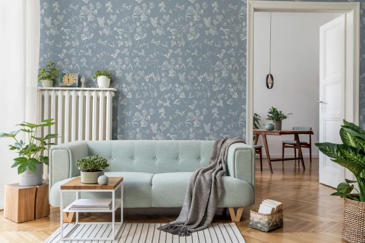 Blaue Vintage-Efeu Tapete - Hovia