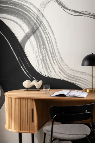 Black Abstract Ink Brush Strokes Mural - Hovia