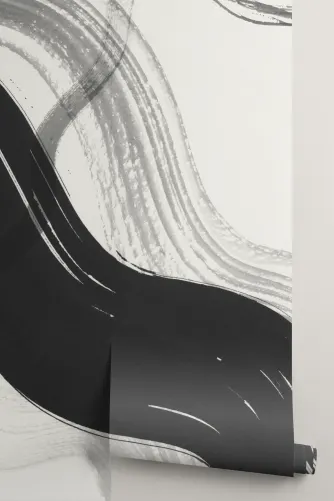 Black Abstract Ink Brush Strokes Mural - Hovia
