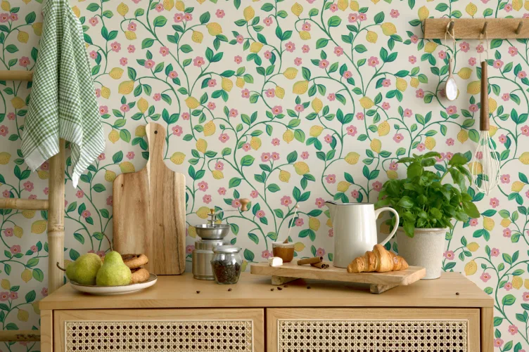 White Little Botanical Lemons Wallpaper - Hovia