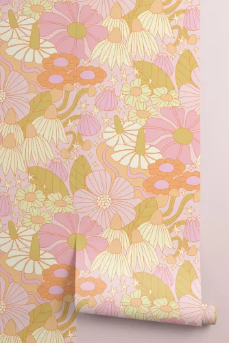 Elizabeth Olwen Cosmic Floral Pink Mural - Hovia
