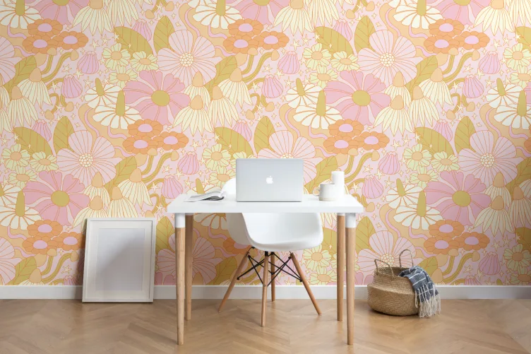 Elizabeth Olwen Cosmic Floral Pink Mural - Hovia