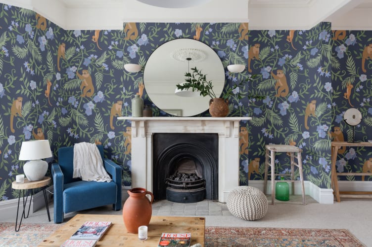 Melody Jane Papier peint Motif maison de poupée Bleu néerlandais Blanc