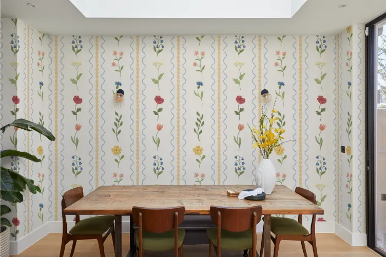 Wildflower Bobbin Yellow Floral Stripe Mural - Hovia