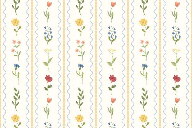 Wildflower Bobbin Yellow Floral Stripe Mural - Hovia