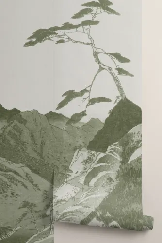 Green Japanese Mountain Landscape Art Mural – Hovia - Hovia