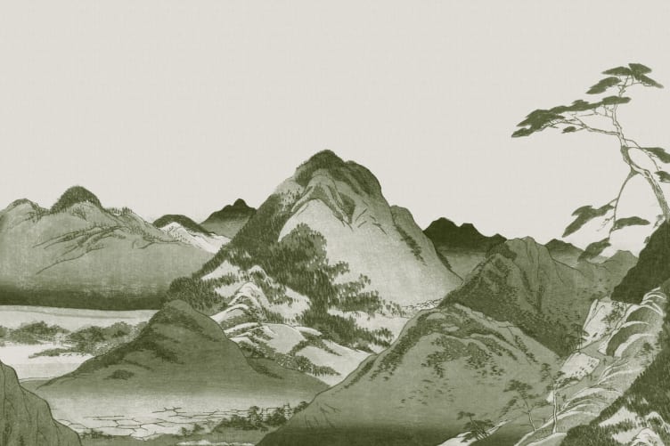 Green Japanese Mountain Landscape Art Mural – Hovia - Hovia