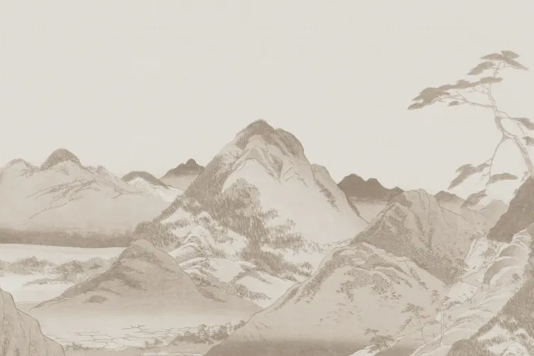 Beige Japanese Landscape Mountain Mural – Hovia - Hovia