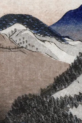 Beige And Blue Japanese Landscape Art Mural – Hovia - Hovia