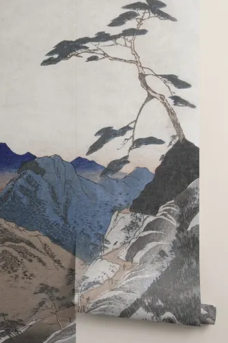 Beige And Blue Japanese Landscape Art Mural – Hovia - Hovia