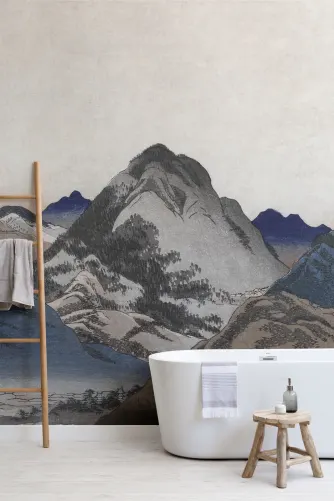 Beige And Blue Japanese Landscape Art Mural – Hovia - Hovia