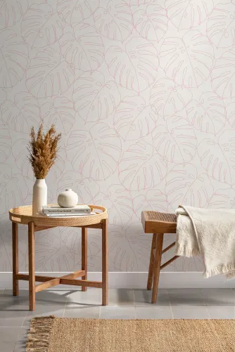 Rowa Monstera Leaf Line Drawing Pattern Tapeta - Hovia