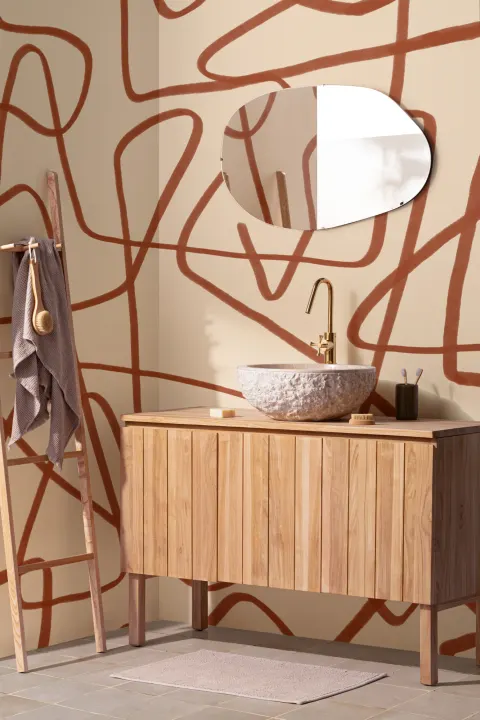 Terracotta & Beige Cool Doodle Abstract Wallpaper Mural