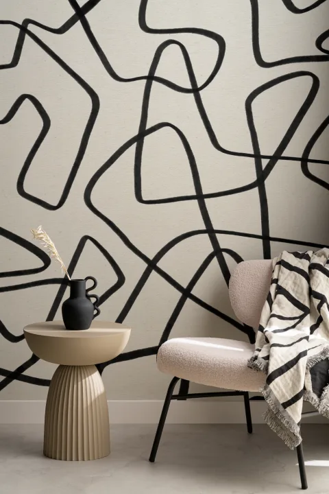 Svart og beige abstrakt doodle-fototapet