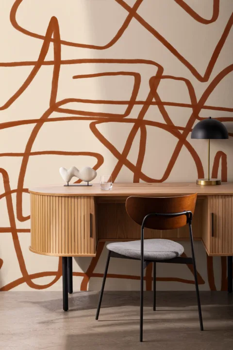 Mural de Papel de Parede Abstrato Bold Terracotta & Beige Doodle