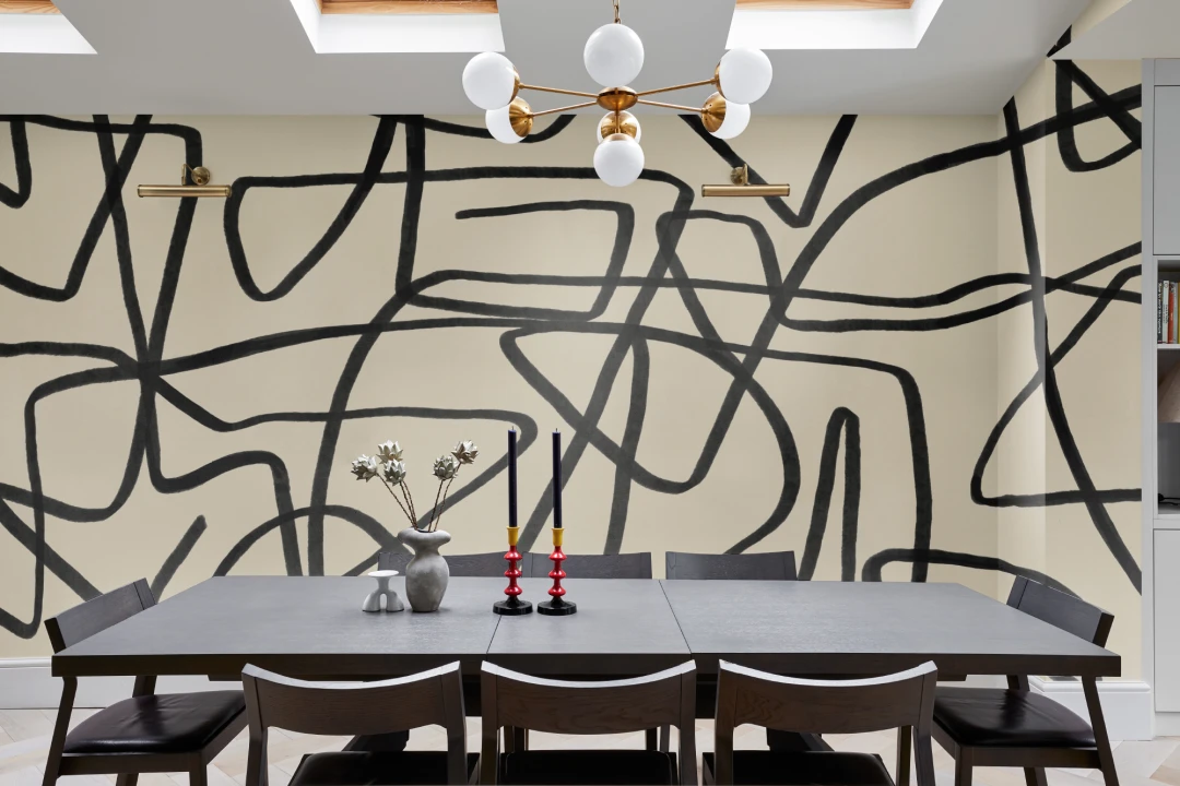 Fet svart og beige doodle abstrakt fototapet