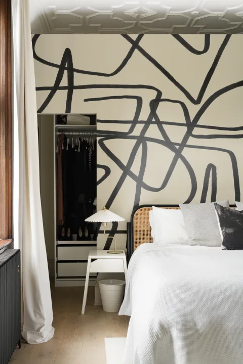Bold Black & Beige Doodle abstrakti kuvatapetti