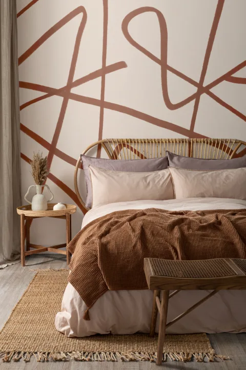Terracotta & Beige Bølgelinje Abstrakt Tapet Vægmaleri