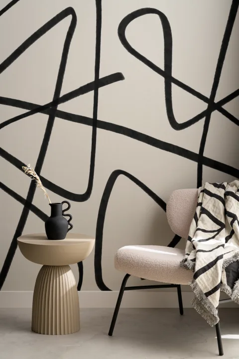 Black & Beige Abstract Line Art Wall Mural