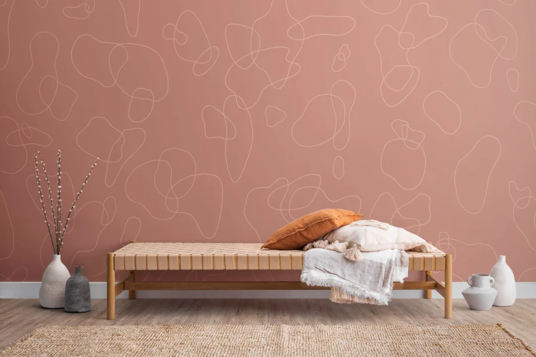 Carta da Parati Terracotta con Scarabocchi Astratti