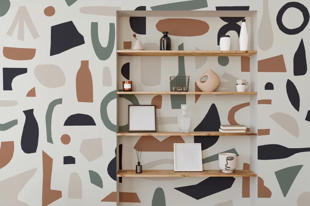 Navy & Brown Abstract Shapes Wallpaper Mural