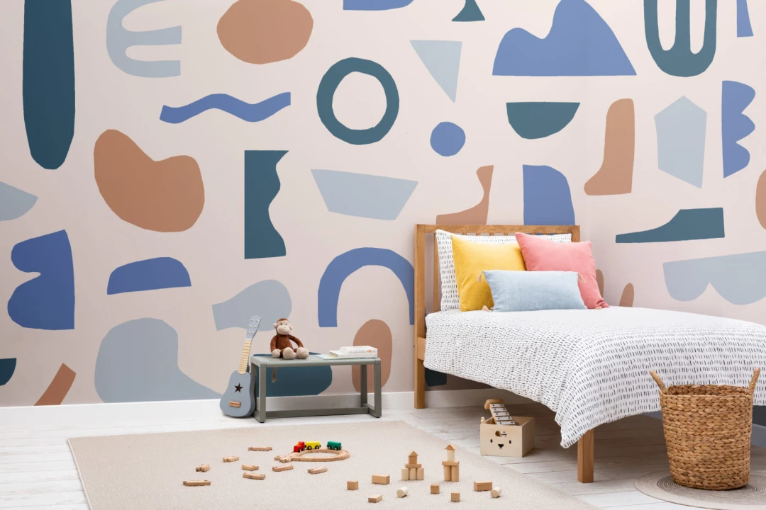 Blue & Neutral Abstract Shapes Wallpaper Mural