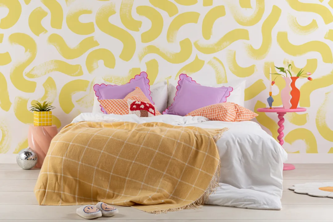 Yellow Paint Brush Strokes Abstract Wallpaper Mural