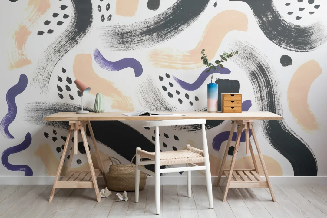 Black & Purple Paint Brush Strokes Abstract Wallpaper Mural