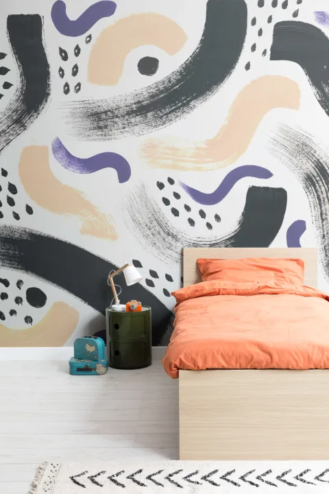 Black & Purple Paint Brush Strokes Abstract Wallpaper Mural