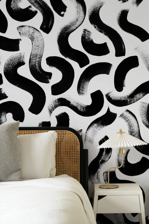 Black Paint Brush Strokes Abstract Wallpaper Mural