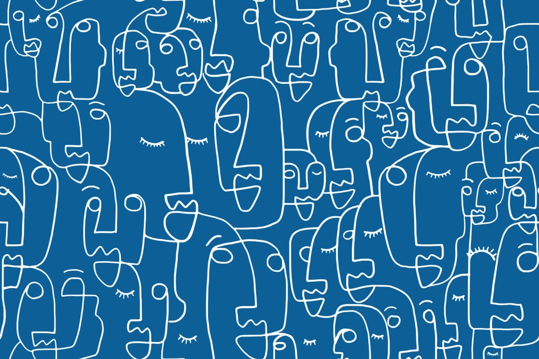 Large Blue Face Line Drawing Wallpaper Mural