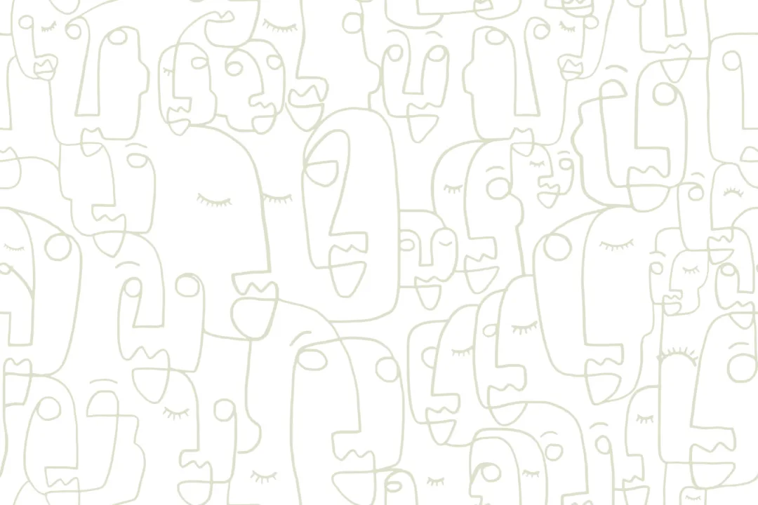 Mural Papel Pintado Perfiles de Caras Dibujadas de Color Salvia