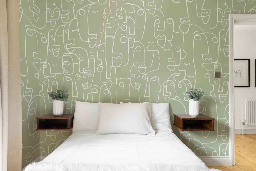 Sage & alb față tapet mural