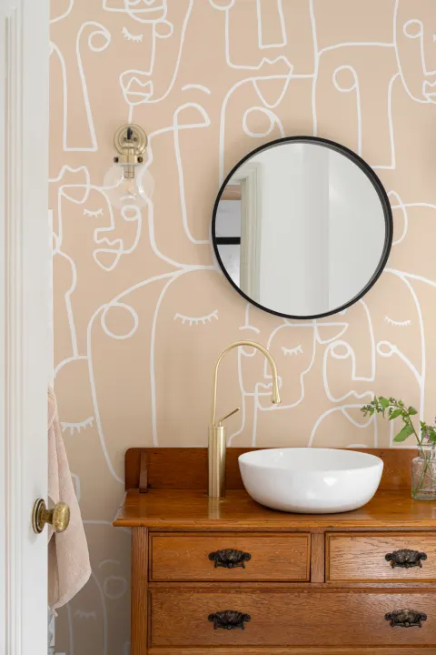 Mural Papel Pintado Perfiles de Caras Grandes Beige