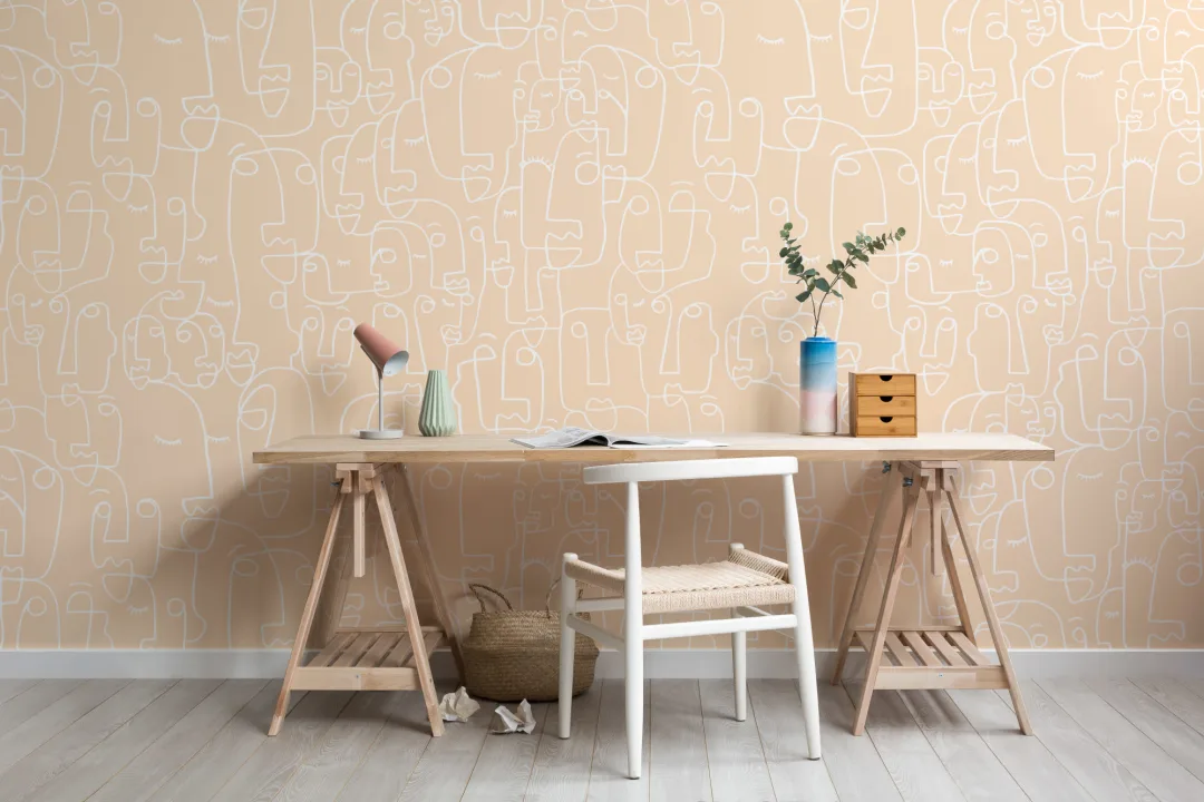 Mural Papel Pintado Perfiles de Caras Blanco y Beige