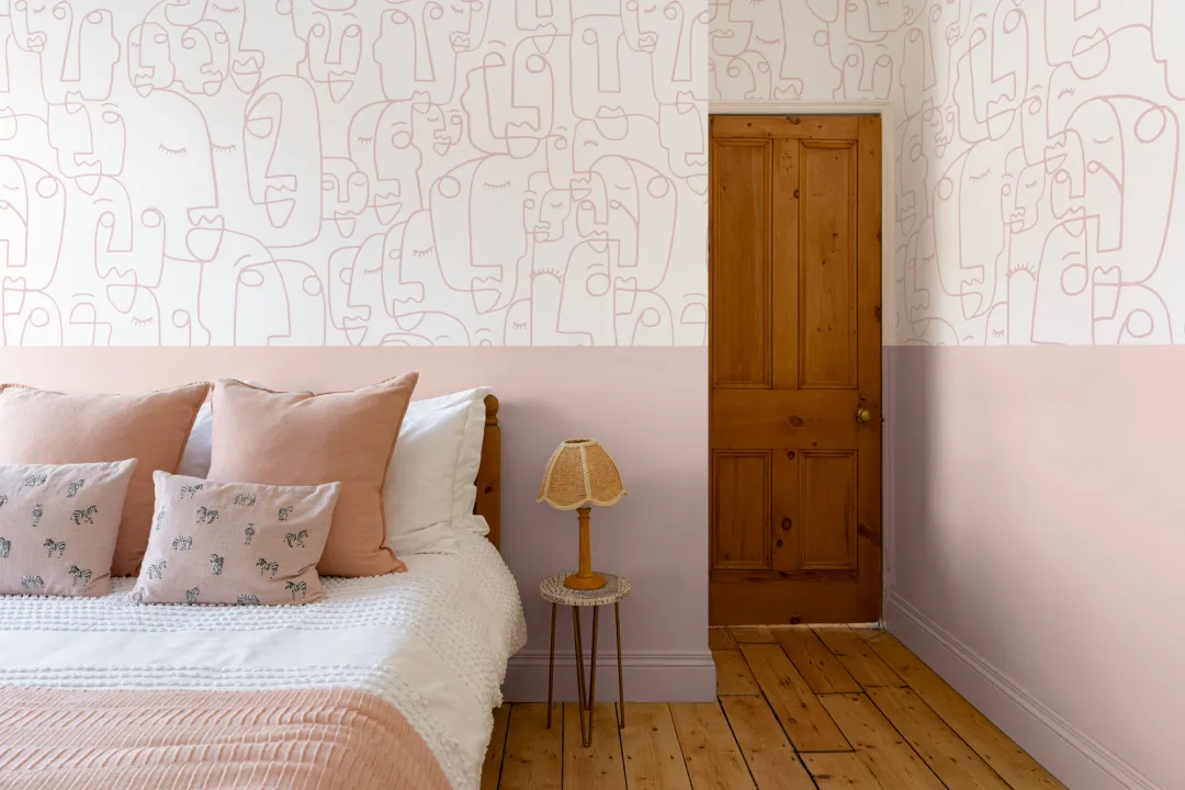 Dusty Pink Line Drawing Face Wallpaper Mural