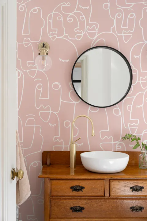 Mural Papel Pintado Perfiles de Caras Rosa y Blanco