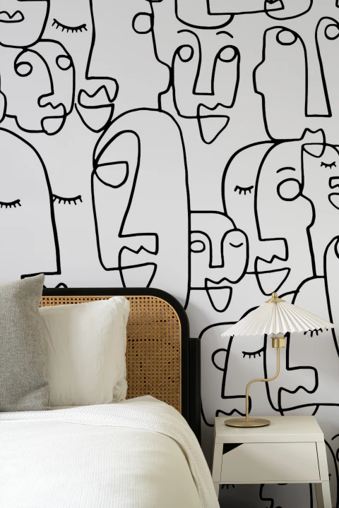 Large Face Line Drawing Wall Mural