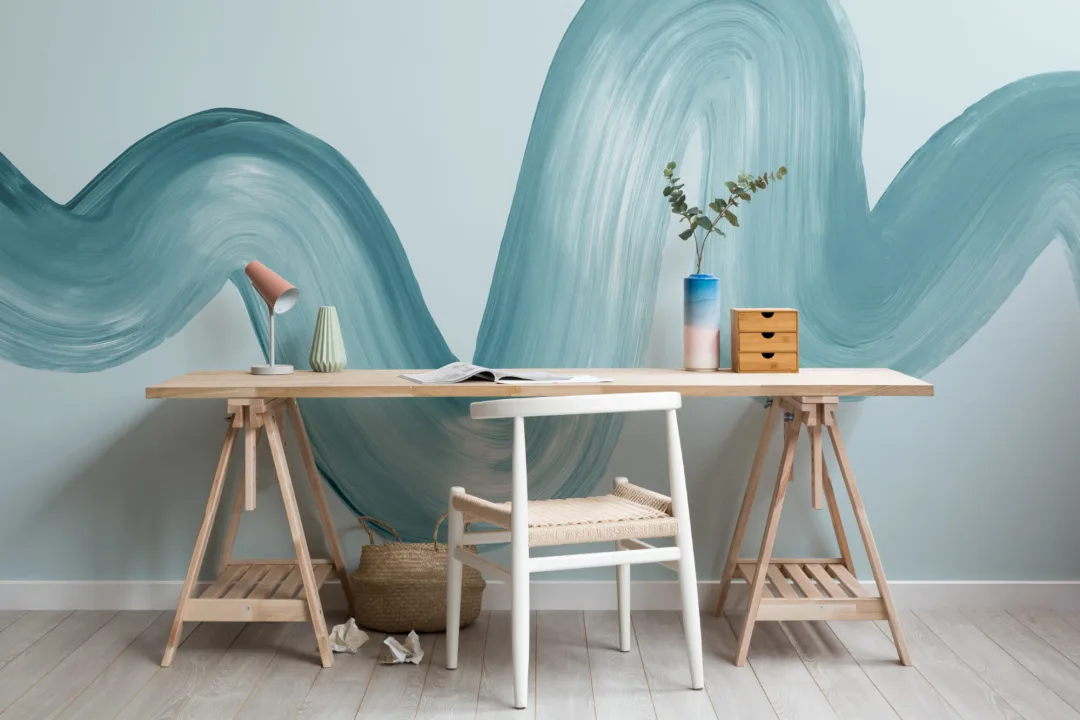 Blue Paint Brush Stroke Squiggle Wallpaper Mural