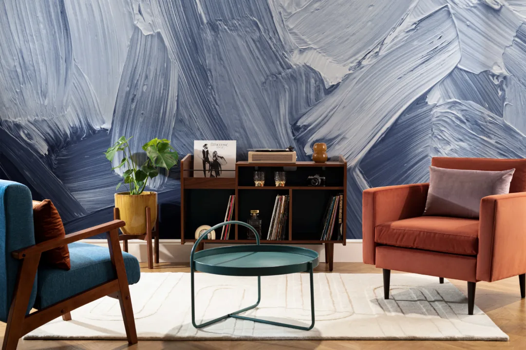 Blue Mixed Paint Brush Effect Wallpaper Mural