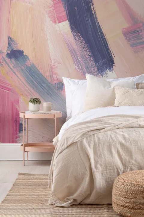 Pink & Peach Abstract Paint Brush Strokes Wallpaper Mural
