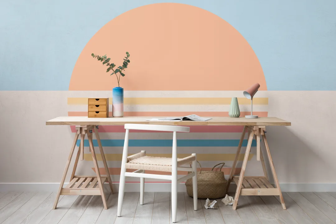 70’s Pastel Block Color Sun Retro Wallpaper Mural