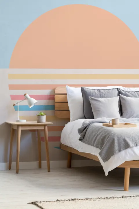 70's Pastel Block Color Sun Retro Wallpaper Mural